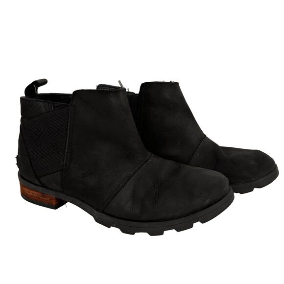 Sorel Women's Black Emelie Chelsea Leather Booties Size 7.5 - Picture 1 of 9